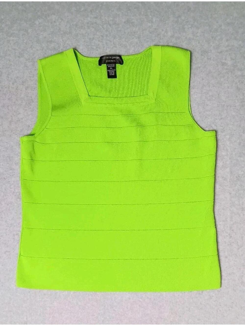 Cable And Gauge Petites Sleeveless Blouse Top Womens Size PL Green Textured...